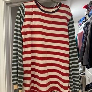 Free People Red and Green Striped Long Sleeve Tee